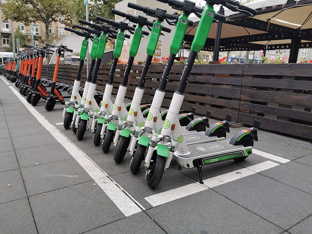 orange and green e-scooters
